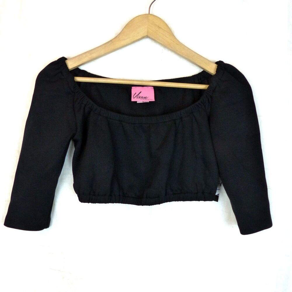Vixen Micheline Pitt Peasant Top Size S Black Off Shoulder Crop 3/4 Sleeve Retro